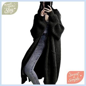 Plus Size Oversized Long Cardigan Sweater Chunky Knit Open Front Duster with